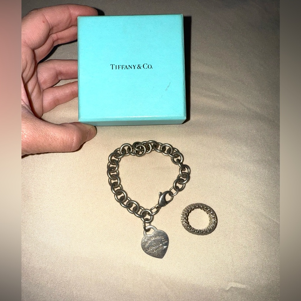 Tiffany & Co. Silver Heart Charm Bracelet and Ring